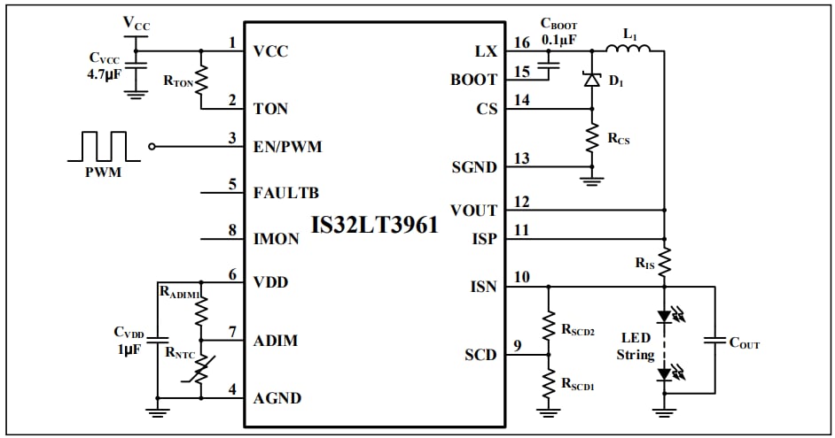 Application Circuit Diagram - Lumissil IS32LT3961 LED Lighting Driver
